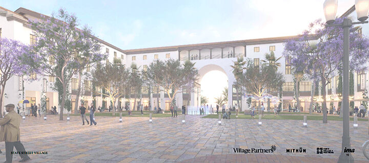 Sketch of the proposed State Street Village from villagepartners.com/redlands.Â